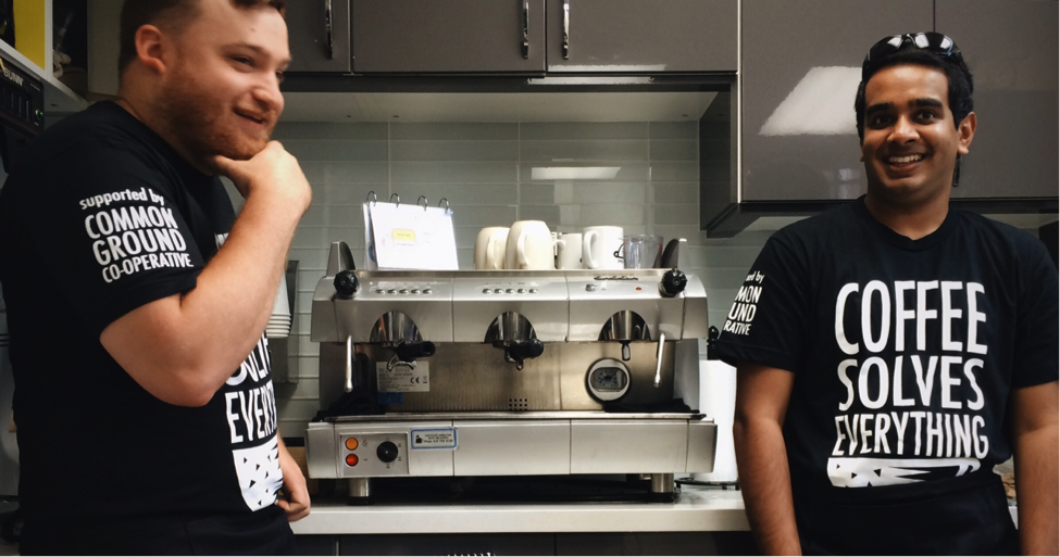 two participants in the Made by Mavericks barista training program for individuals with developmental disabilities. 
