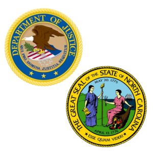 seals from the Department of Justice and the State of North Carolina